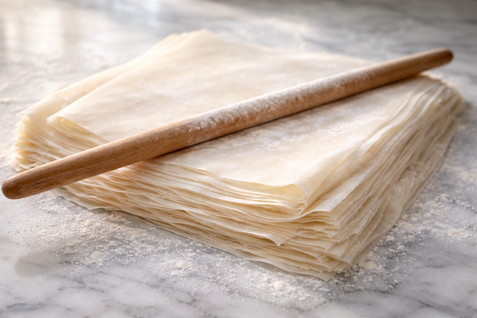 Ince acilmis baklava yufkasi katmanlari